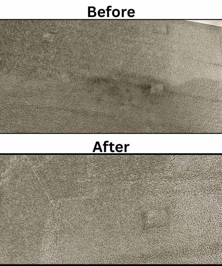 Before and after residential carpet cleaning service in Brisbane, showing stains and dirt removed.