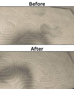 Before and after mattress cleaning service in Brisbane, showing deep stain