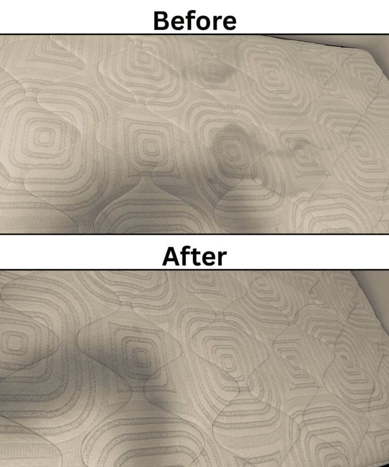 Before and after mattress cleaning service in Brisbane, showing deep stain