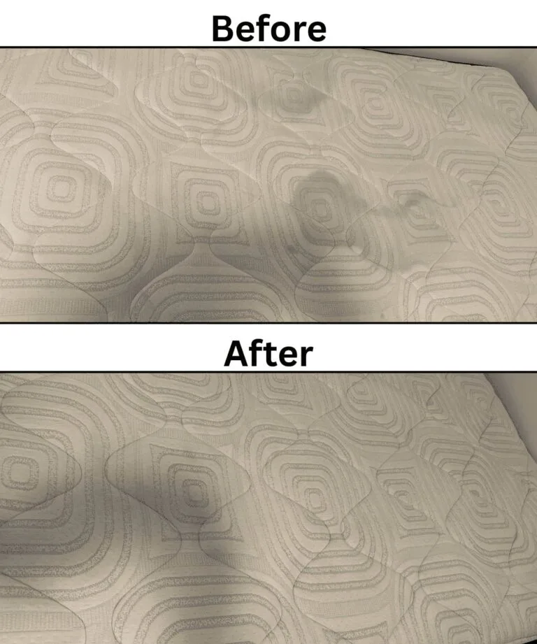 Before and after mattress cleaning service in Brisbane, showing deep stain