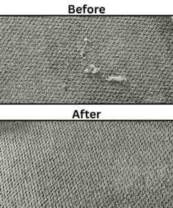 Before and after professional carpet patching in Brisbane, repairing a torn area