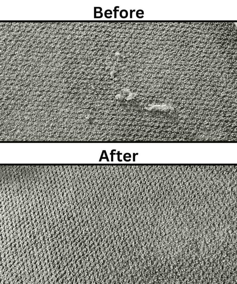 Before and after professional carpet patching in Brisbane, repairing a torn area