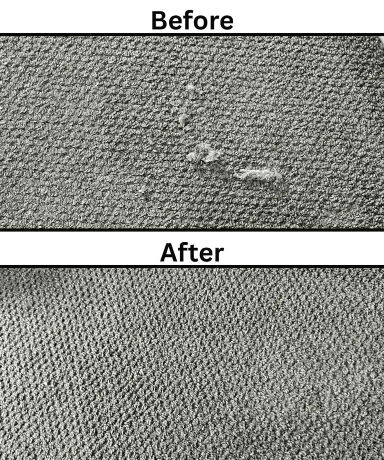 Before and after professional carpet patching in Brisbane, repairing a torn area