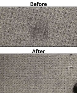 Before and after spot cleaning and stain removal on a carpet in Brisbane.