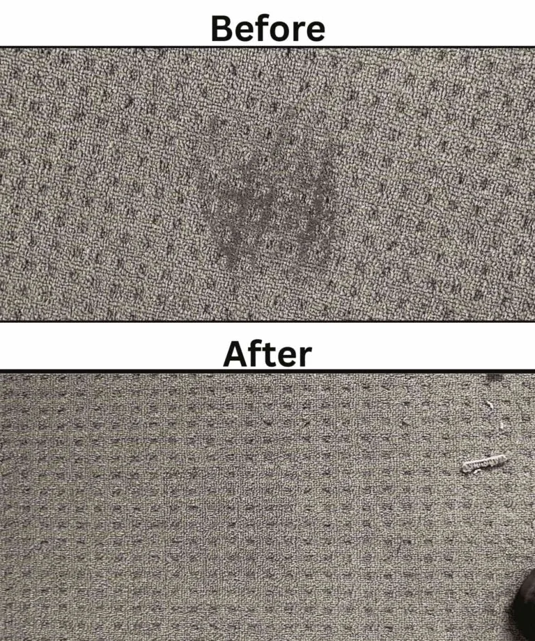 Before and after spot cleaning and stain removal on a carpet in Brisbane.
